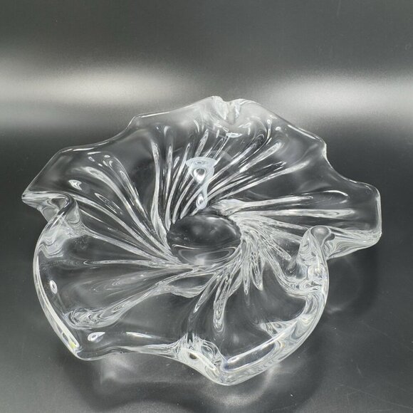 Vintage 1980s Venetian Clear Glass Dish Bowl Centerpiece Made In Italy Decor VTG - Picture 7 of 15